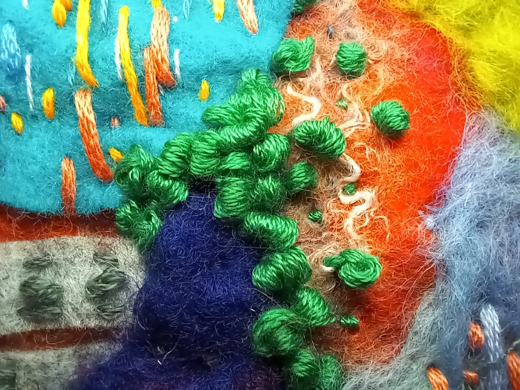 sporadic french knots to cover hard straight edges.